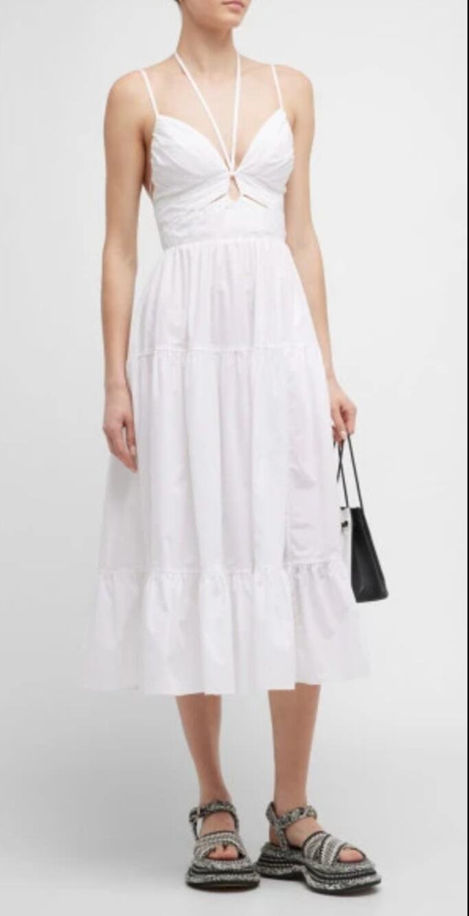 Ulla Johnson Phoebe White Cutout Keyhole Tiered Tie Maxi Dress Size 4